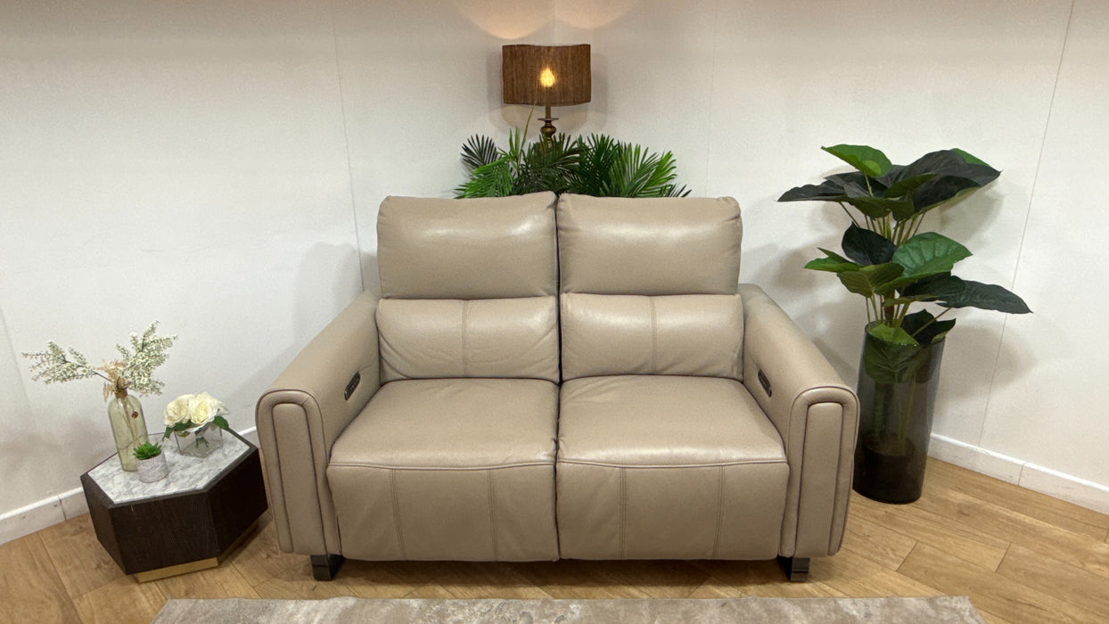 Sofology Ravello Leather 2 Seater Power Recliner/Headrest Lumbar in Trusty Embossed Stone