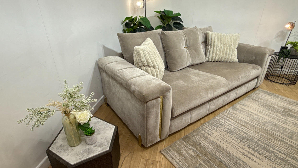 Sofology Oscar Fabric 3 Seater Gold Trim in Fine Textured Chenille Stone Mix