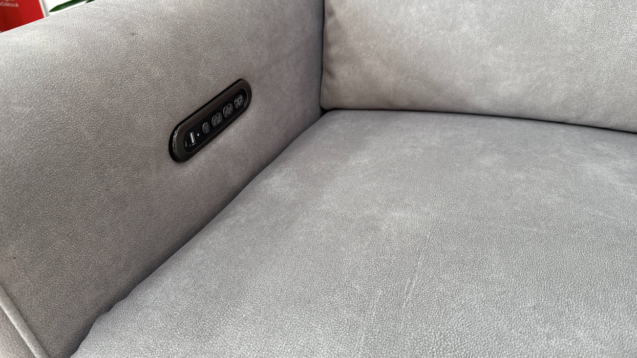 Sofology The Ravello Fabric 1 Console Corner 2 Power Recliner/Headrest Lumbar Support in Lifestyle Flecked Fabric Stone