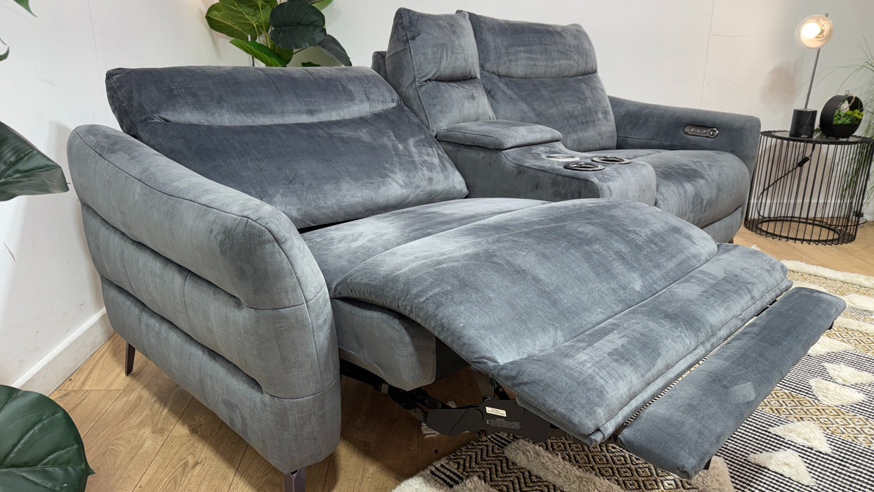 Sofology Renato Fabric 2.5 Seater Console Power Recliner in Heritage Velvet Granite