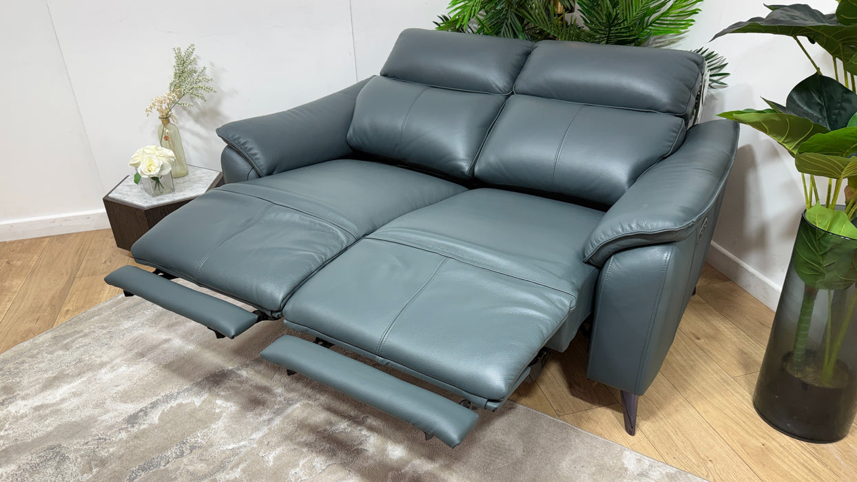 Sofology Arlo Leather 2 Seater Power Recliner/Headrest in Trusty Embossed Peacock