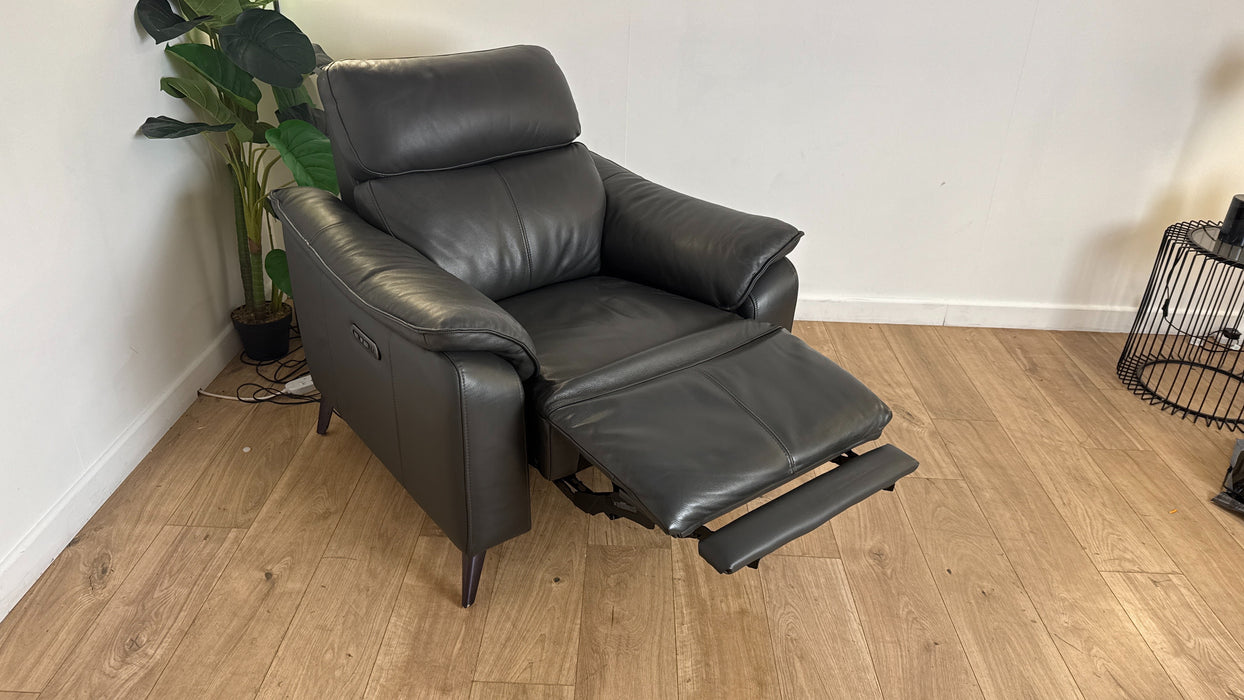 Sofology The Arlo Reclining Chair in Trusty Embossed Leather Charcoal