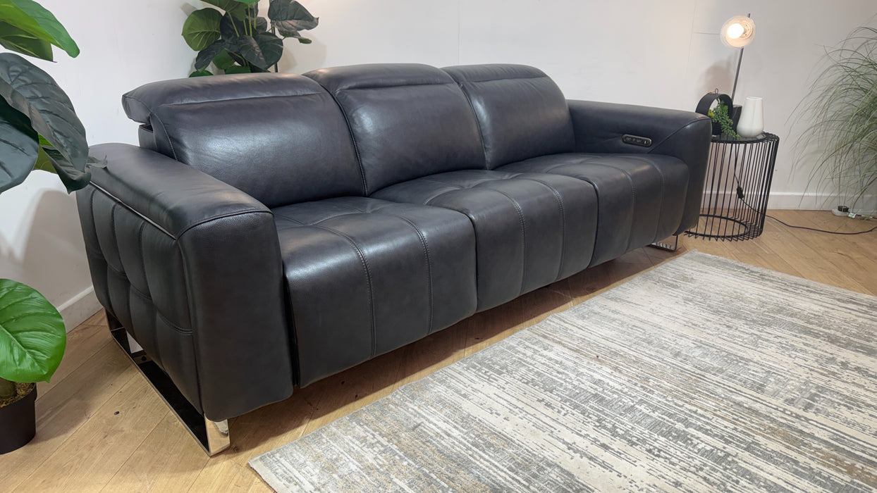 Sofology Marvella Leather 3 Seater Power Recliner/Headrest in Trusty Sheen Navy