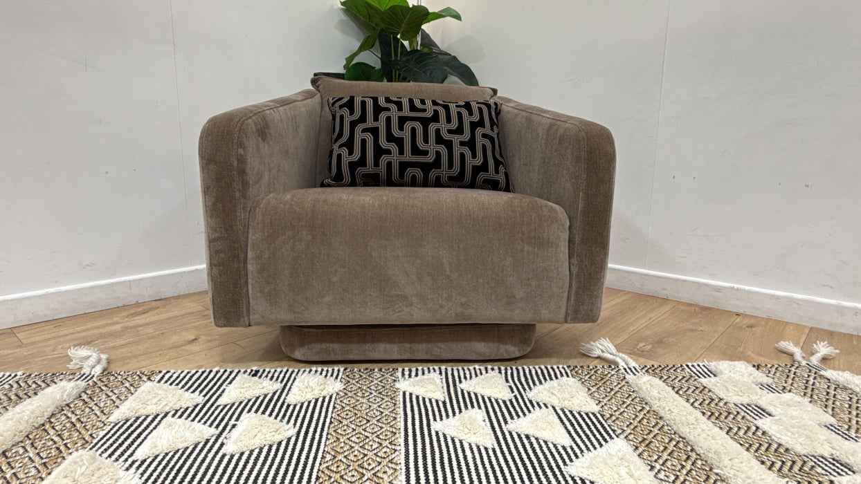 Sofology Castello Fabric Swivel Chair in Soft Chenille Latte Mix