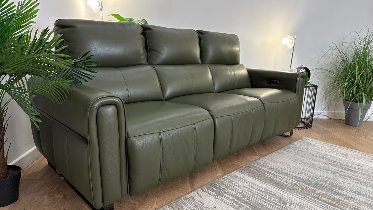 Sofology The Ravello Leather 3 Seater Power Recliner in Trusty Embossed Dark Olive