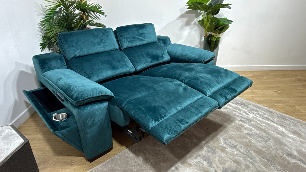 Sofology Benz Fabric 2 Seater Power Recliner/Headrest Heated Seat in Heritage Velvet Teal