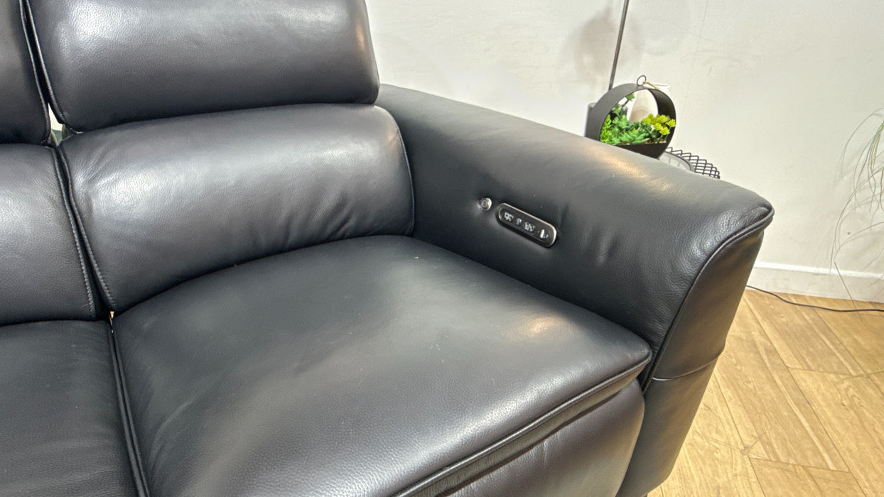 Sofology Viento Leather 3 Seater Power Recliner/Headrest Heated Seats Lumbar Support in Trusty Embossed Jet Black