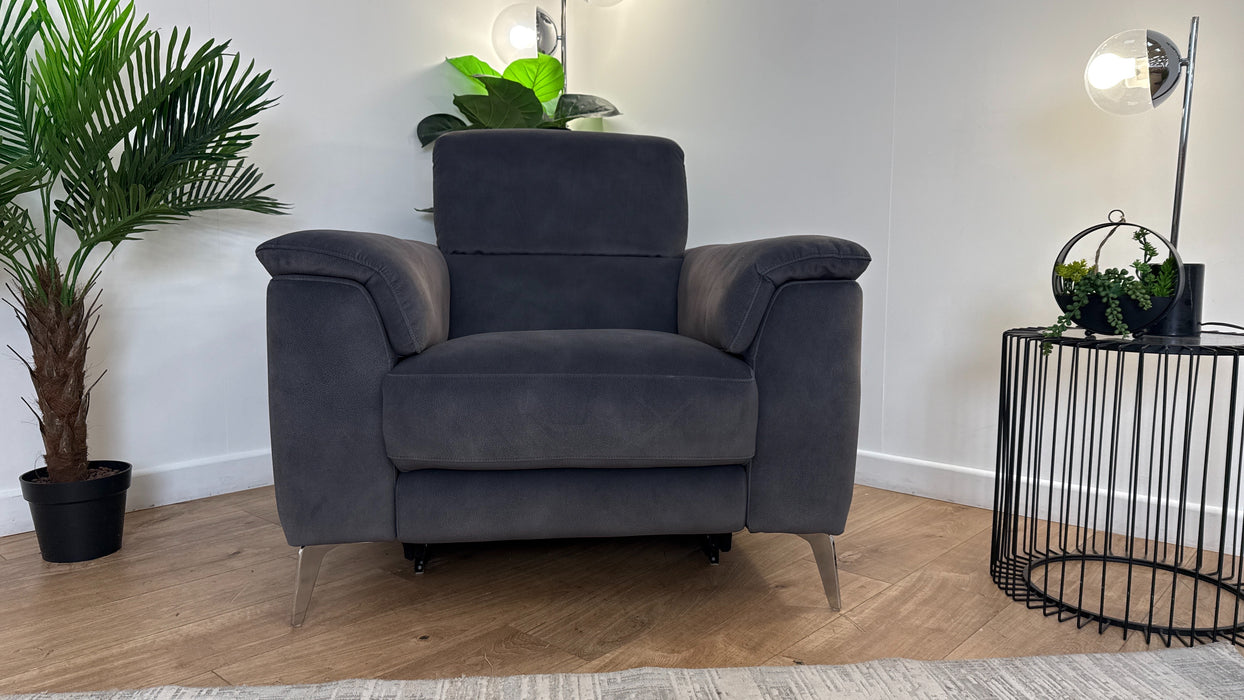 Sofology Illinois Fabric Chair Power Recliner/Headrest in Lifestyle Mottled Charcoal