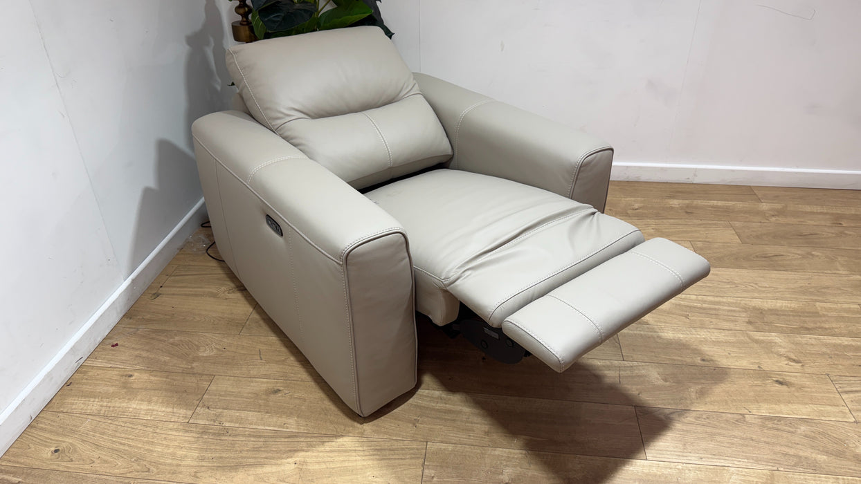 Sofology Sample Leather Chair Power Recliner in Trusty Matt Stone