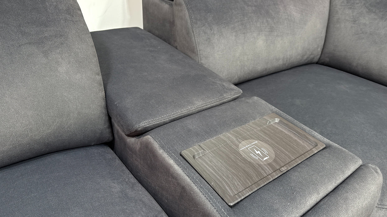 Sofology Fabric 3 Corner Console 1.5 Chaise Power Recliner/Headrest in Lifestyle Flecked Anthracite
