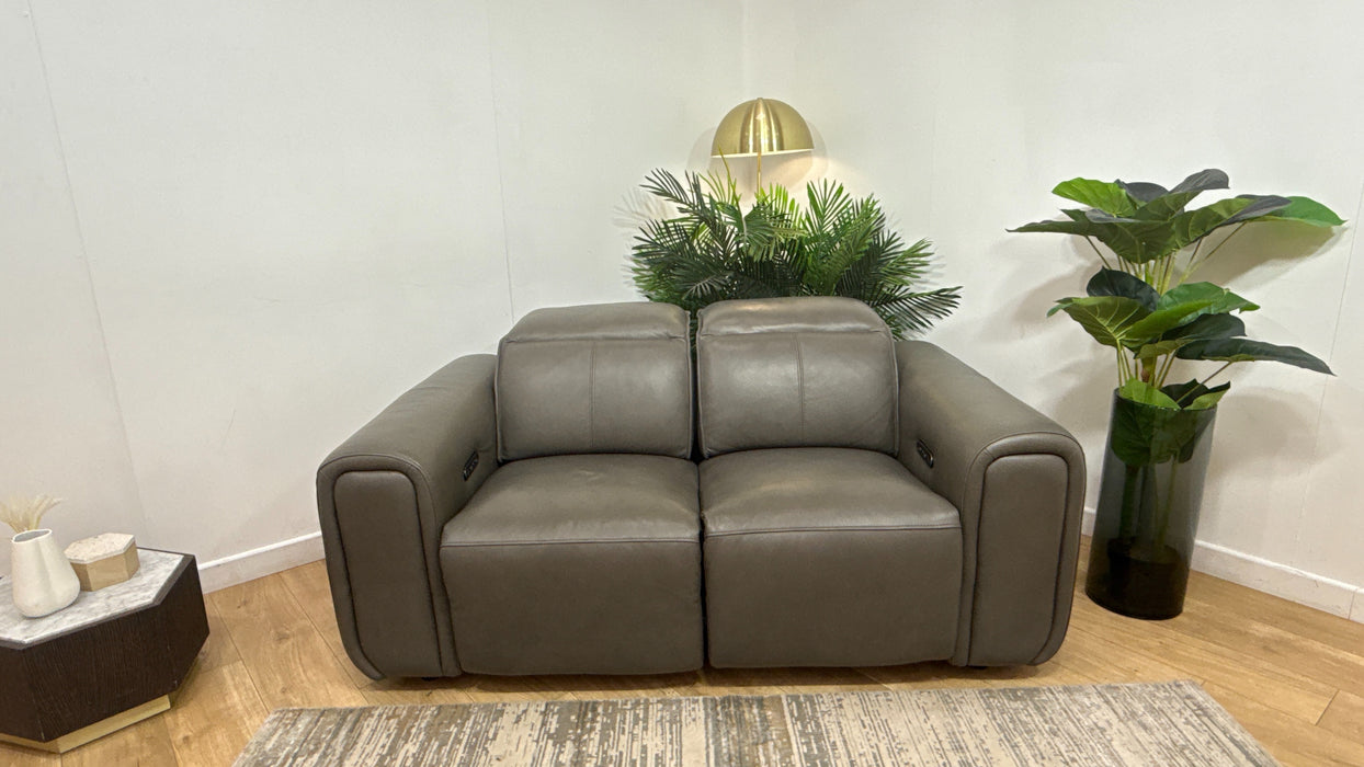 Sofology Premiere Leather 2 Seater Power Recliner/Headrest in Trusty Embossed Grey