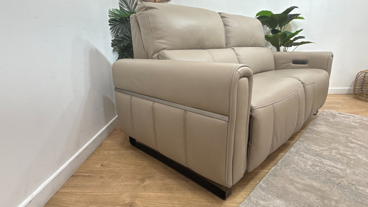 Sofology Ravello Leather 2.5 Seater Power Recliner/Headrest Lumbar Support in Trusty Embossed Stone