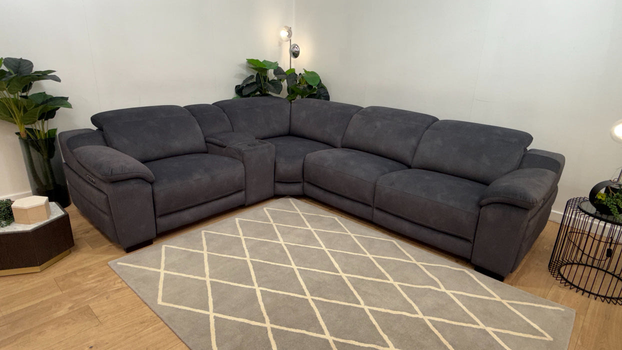 Sofology Portland Fabric 1.5 Console Corner 3 Power Recliner/Headrest in Lifestyle Flecked Charcoal
