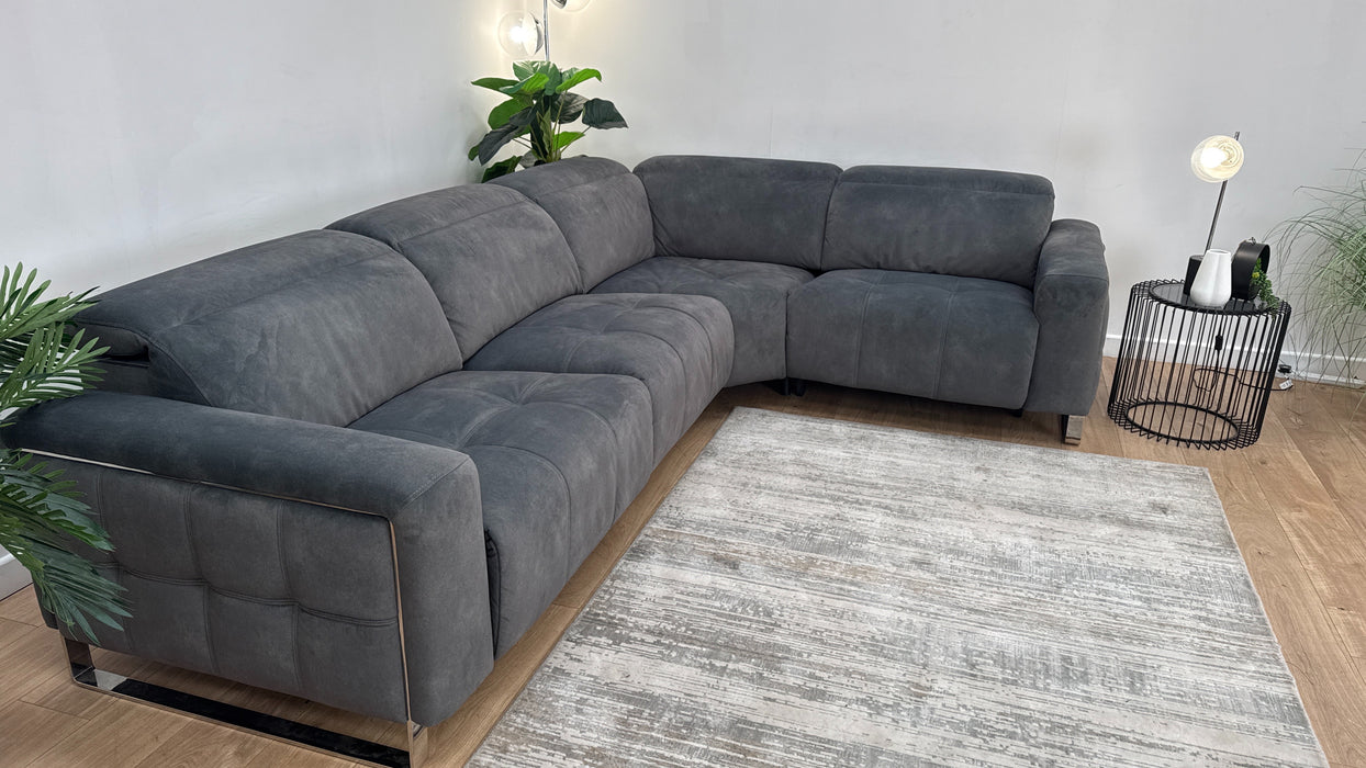 Sofology Marvella Fabric 3 Corner 1.5 Power Recliner/Headrest Heated Seat in Lifestyle Flecked Mineral Green