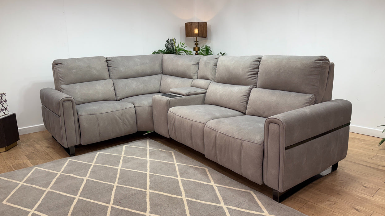 Sofology Ravello Fabric 1 Console Corner 2 Power Recliner/Headrest Lumbar Support in Lifestyle Flecked Stone