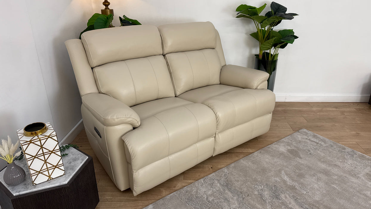 Sofology Gracie Leather 2 Seater Power Recliner/Headrest in Trusty Sheen Bone China