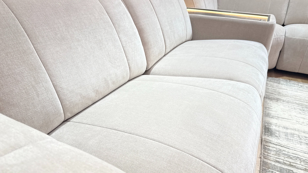 Sofology Lumiere Fabric 3 Console Corner 3 Power Recliner/Headrest Gunmetal Trim in Relaxed Chenille Cotton