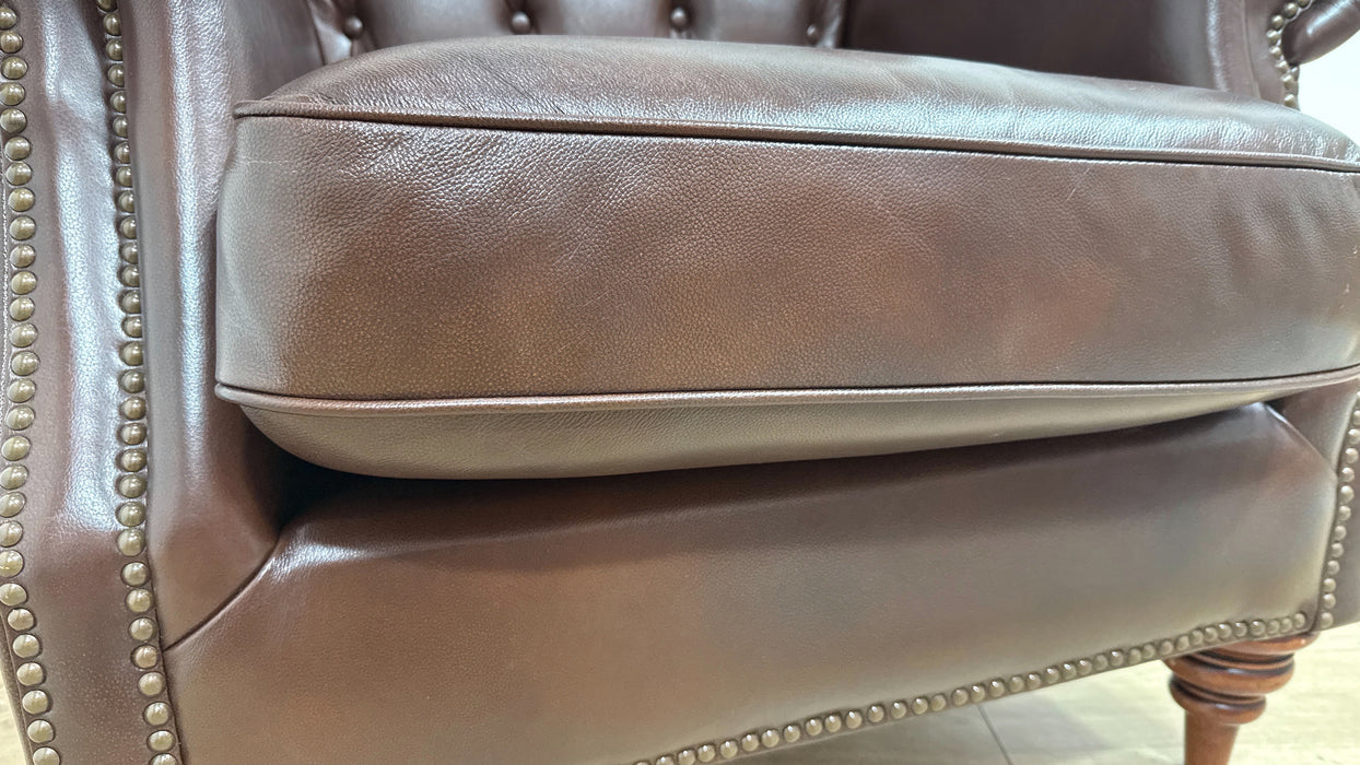 Sofology Darcy Leather Accent Wing Chair with Studs in Trusty Supersoft Sheen Chestnut