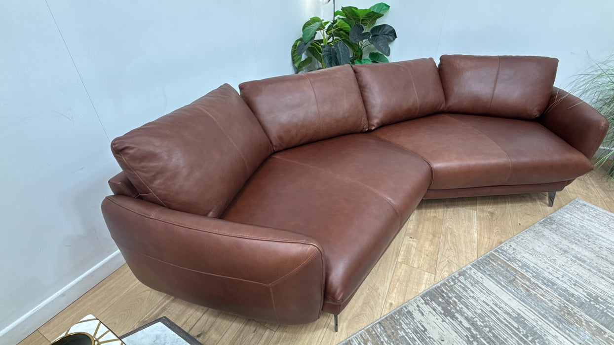 Sofology Adler Leather 4 Seater Asymmetric in Relaxed Soft Brown