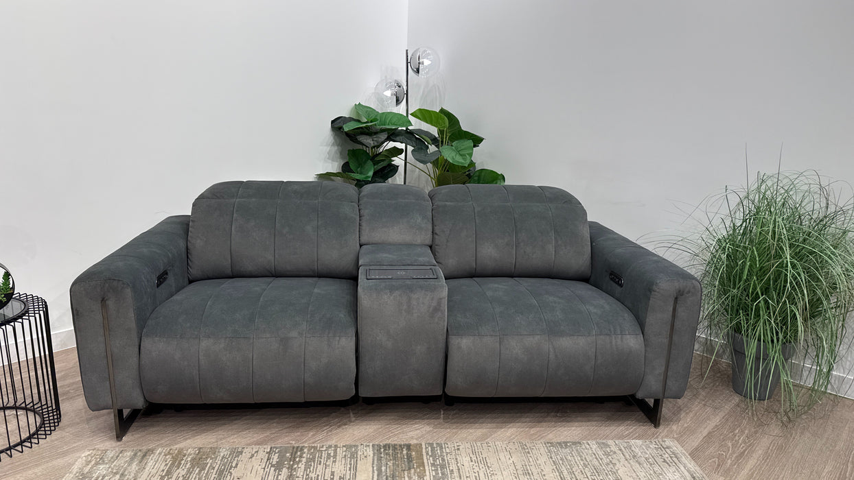 Sofology Paramount Fabric 2.5 Seater Console Power Recliner/Headrest Speakers in Lifestyle Flecked Mineral Green