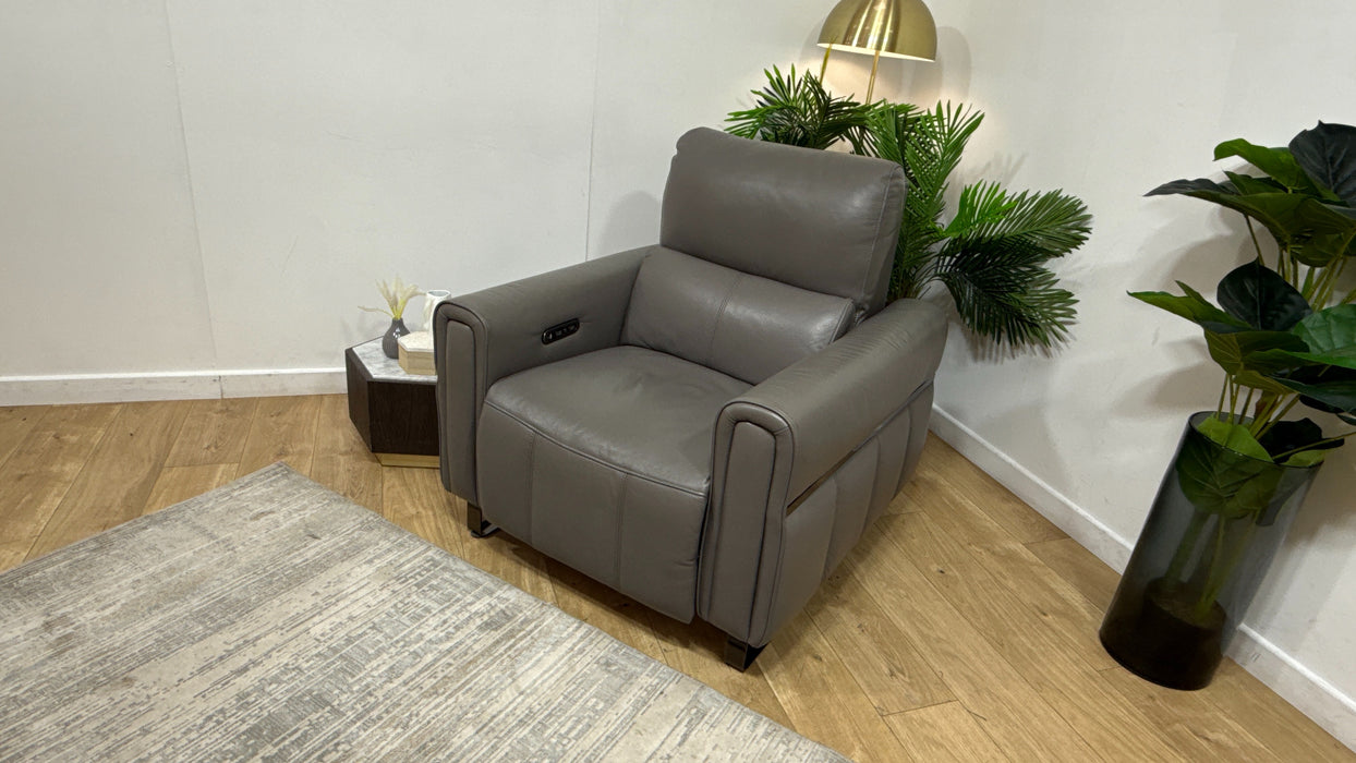 Sofology Ravello Leather Chair Power Recliner/Headrest in Trusty Embossed Elephant
