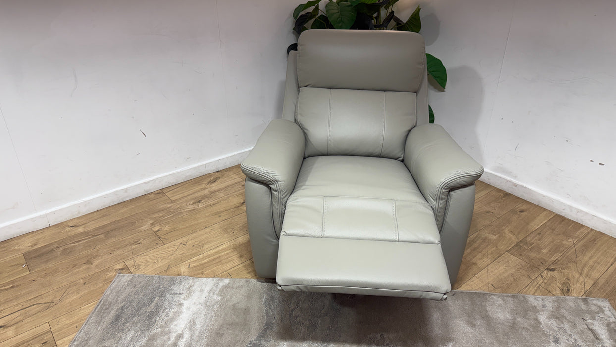 Sofology Bradie Leather Chair Power Recliner/Headrest in Trusty Embossed Light Grey
