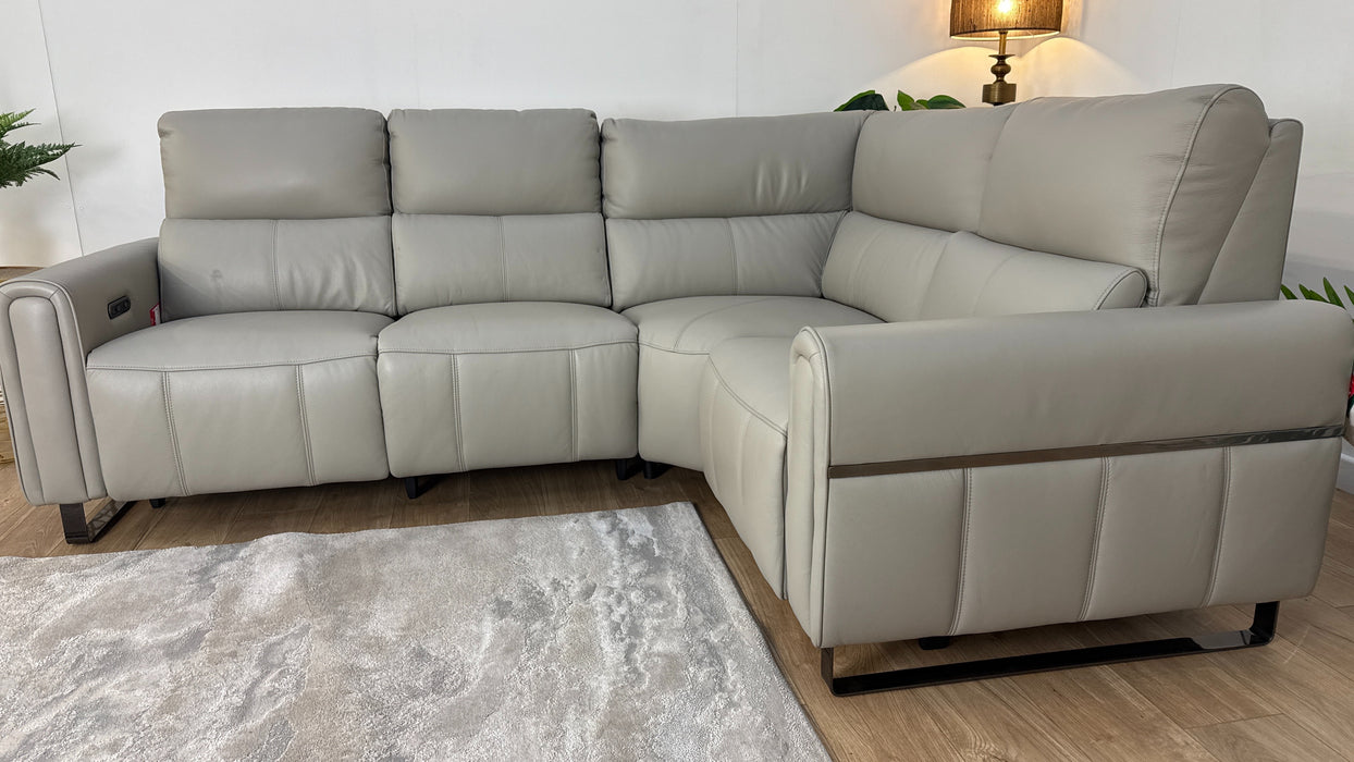 Sofology The Ravello Leather 2 Corner 1 Power Recliner in Trusty Embossed Light Grey