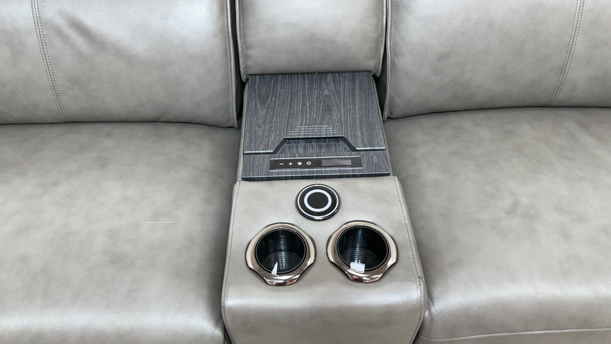 Sofology Premiere Leather 2.5 Seater Smart Console Power Recliner/Headrest Heated Seats in Trusty Embossed Grey