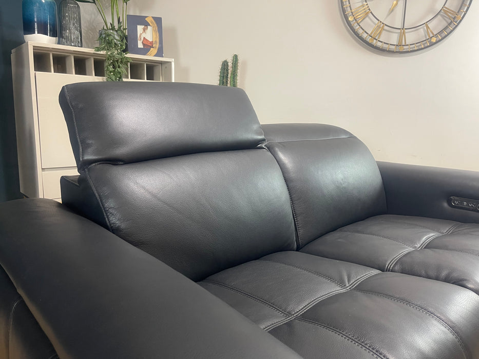 Marvella 2 Seater Trusty Sheen Jet Black Leather Power Recliner Power Headrest (WA2)