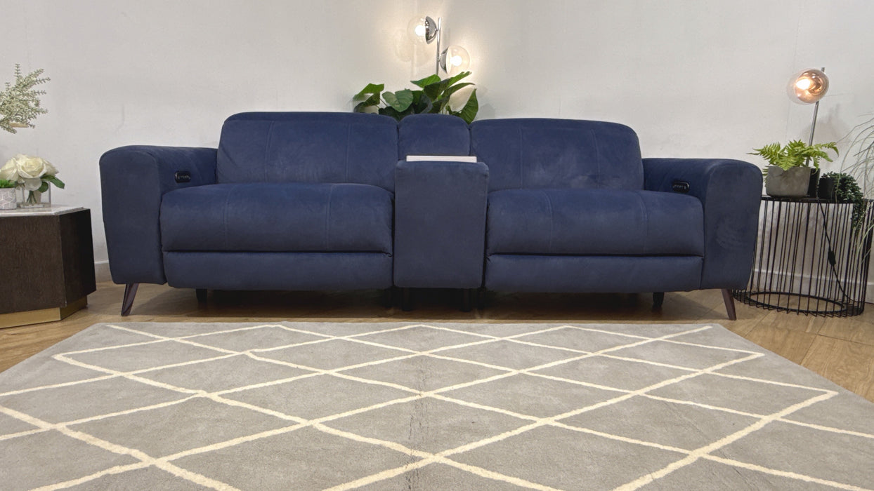 Sofology Allure Fabric 2.5 Seater Screen Console Power Recliner/Headrest Heated Seats Lumbar Support Speakers in Lifestyle Flecked Navy