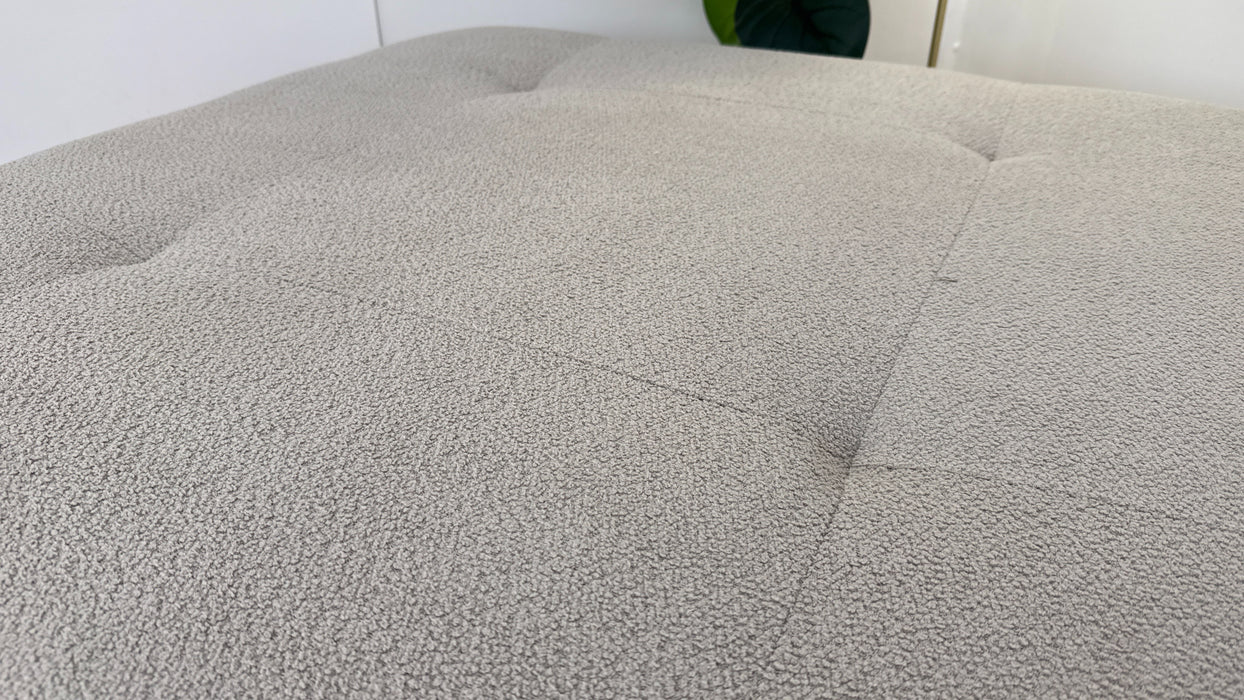 Sofology Marble Arch Fabric Designer Footstool in Cosy Boucle Wood Trim Pebble