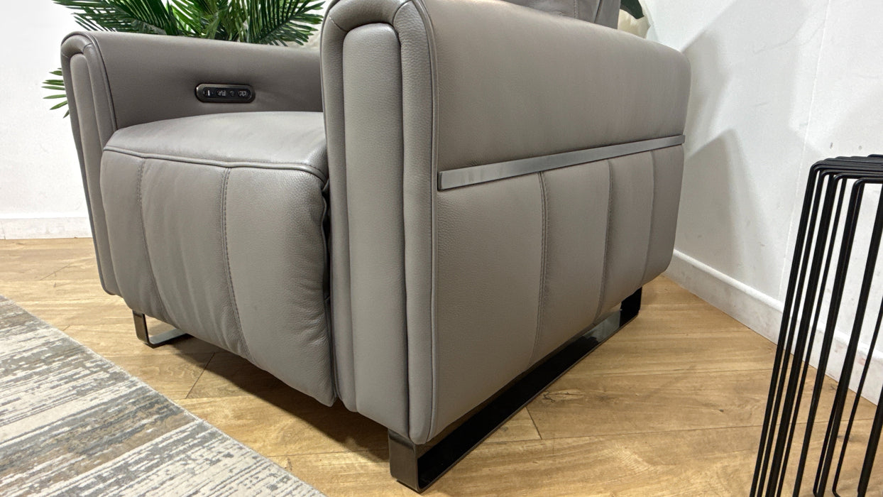 Sofology Ravello Leather Chair Power Recliner/Headrest in Trusty Embossed Elephant