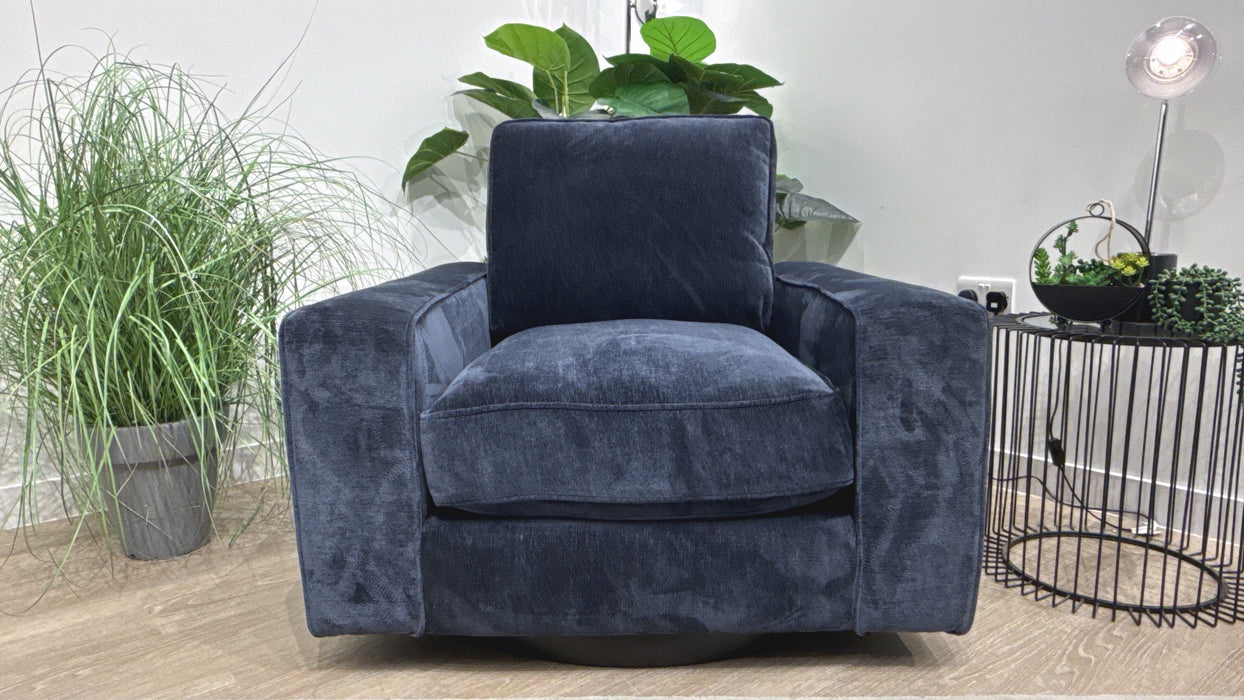 Sofology Laurent Fabric Accent Swivel Chair in Luxury Deep Pile Chenille Denim Mix
