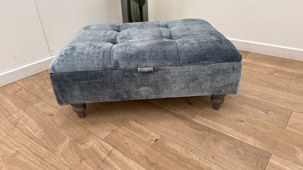 Sofology Highgrove Fabric Storage Footstool in Luxe Chenille Steel Blue All Over