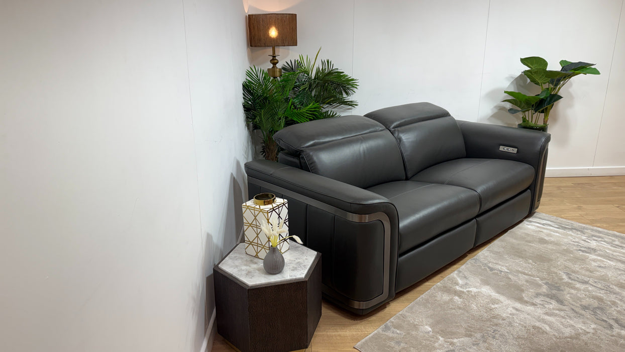 Sofology Plaza Leather 2.5 Seater Power Recliner in Trusty Embossed Charcoal
