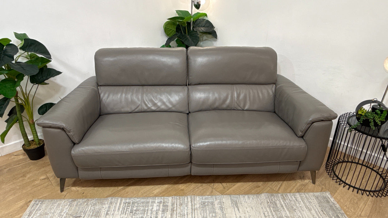 Sofology Illinois Leather 3 Seater Power Recliner/Headrest Heated Seats in Trusty Soft Sheen Fossil Grey