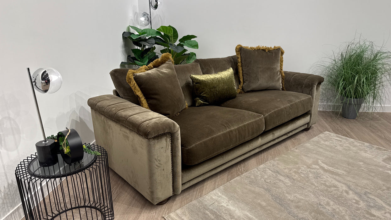 Sofology Regency Fabric 3 Seater Foam Seats with Studs in Fine Textured Chenille Bark Mix