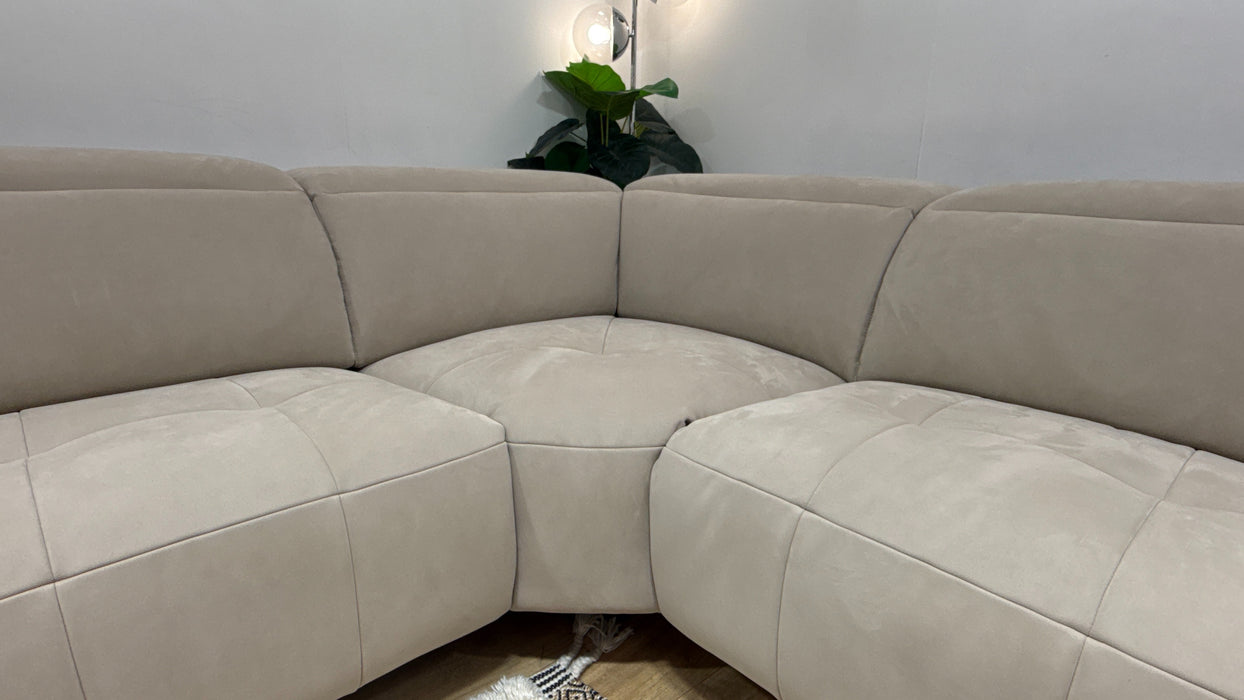 Sofology Milan Fabric 3 Corner 3 Chaise Power Recliner/Headrest in Nubuck Feel Stone