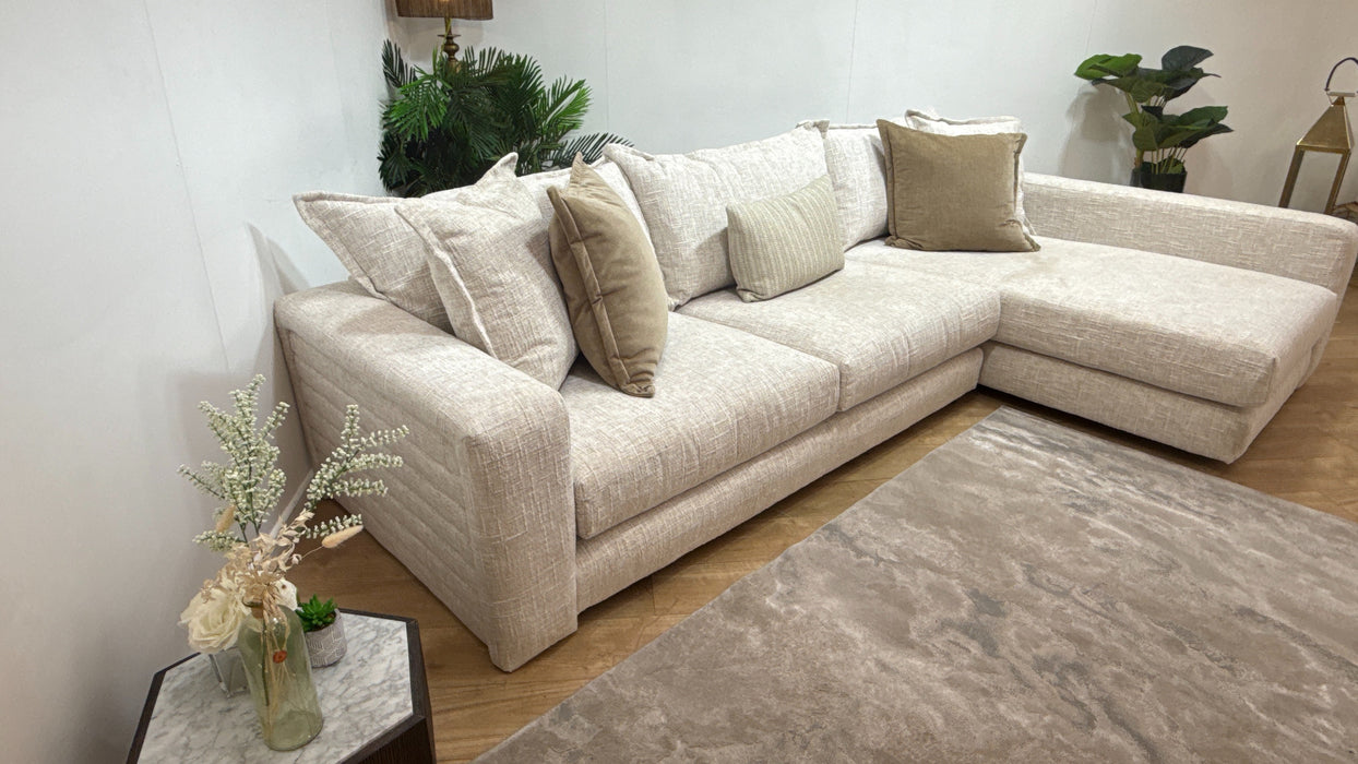 Sofology Cove Fabric Grande Chaise No Panel in Artisan Chenille Ecru Mix
