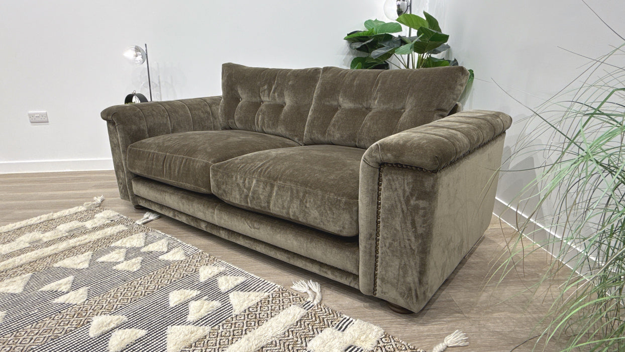 Sofology Regency Fabric 2 Seater Foam Seats with Studs in Fine Textured Chenille Bark Mix