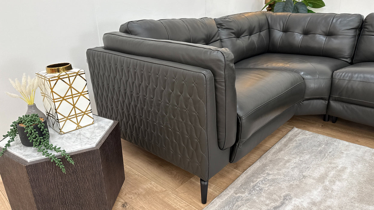 Sofology The Muse 1.5 Corner 3 Fabric Recliner Sofa in Trusty Embossed Leather Charcoal