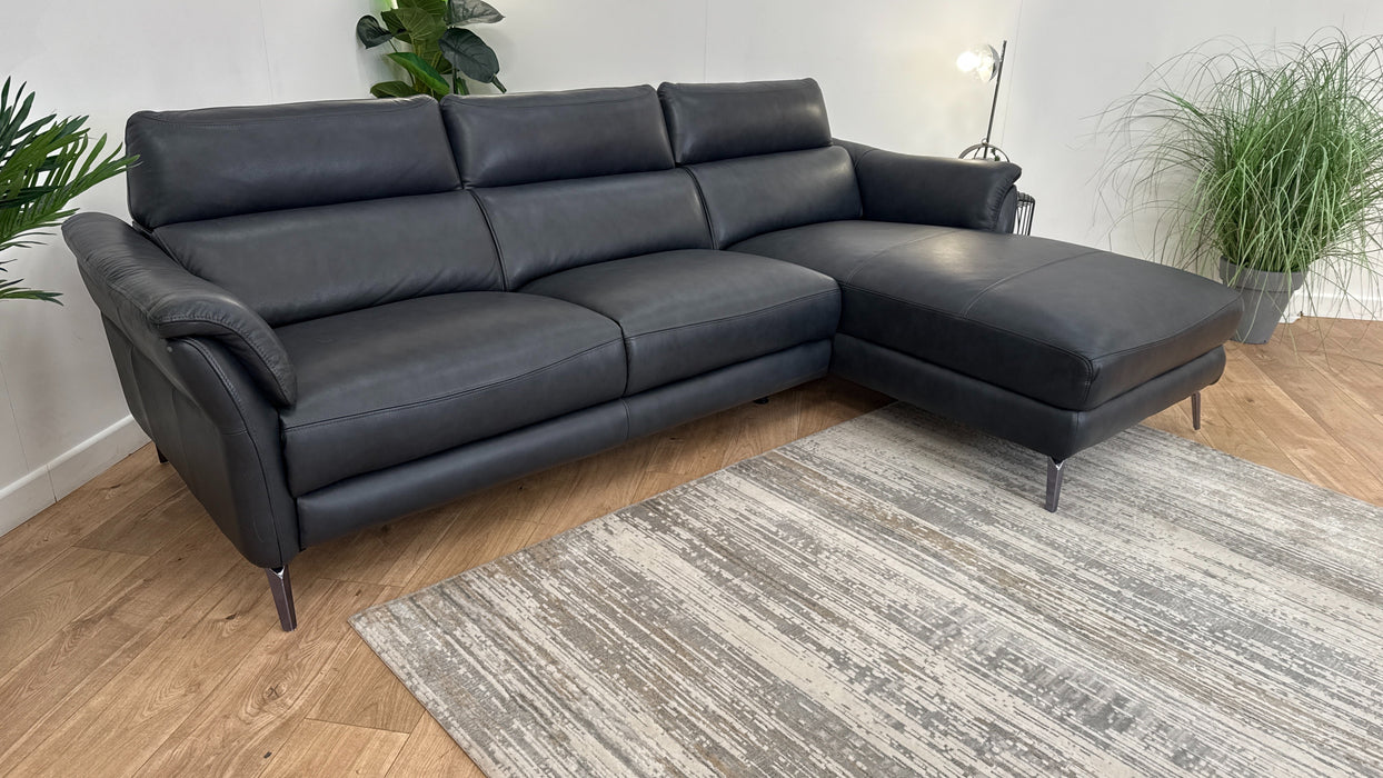 Sofology The Missouri 3 Seater Chaise Sofa in Trusty Sheen Leather Navy