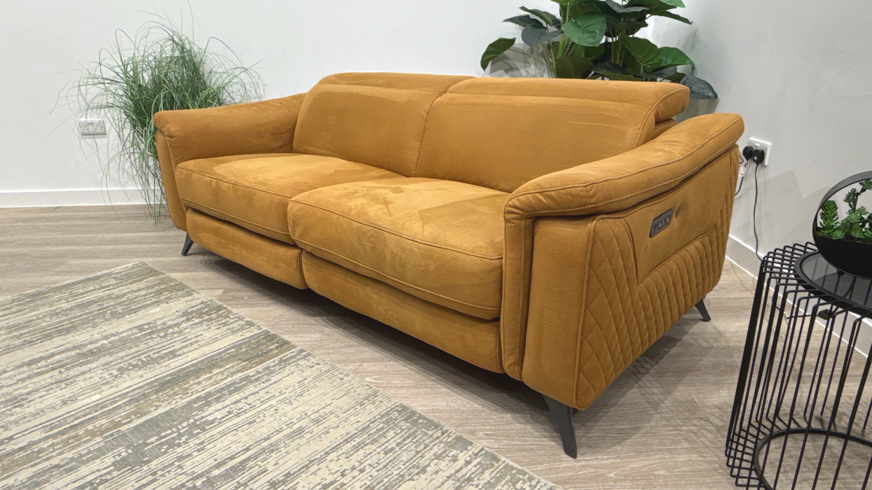 Sofology Ezra Fabric 3 Seater Power Recliner/Headrest Heated Seats in Lifestyle Embossed Tan