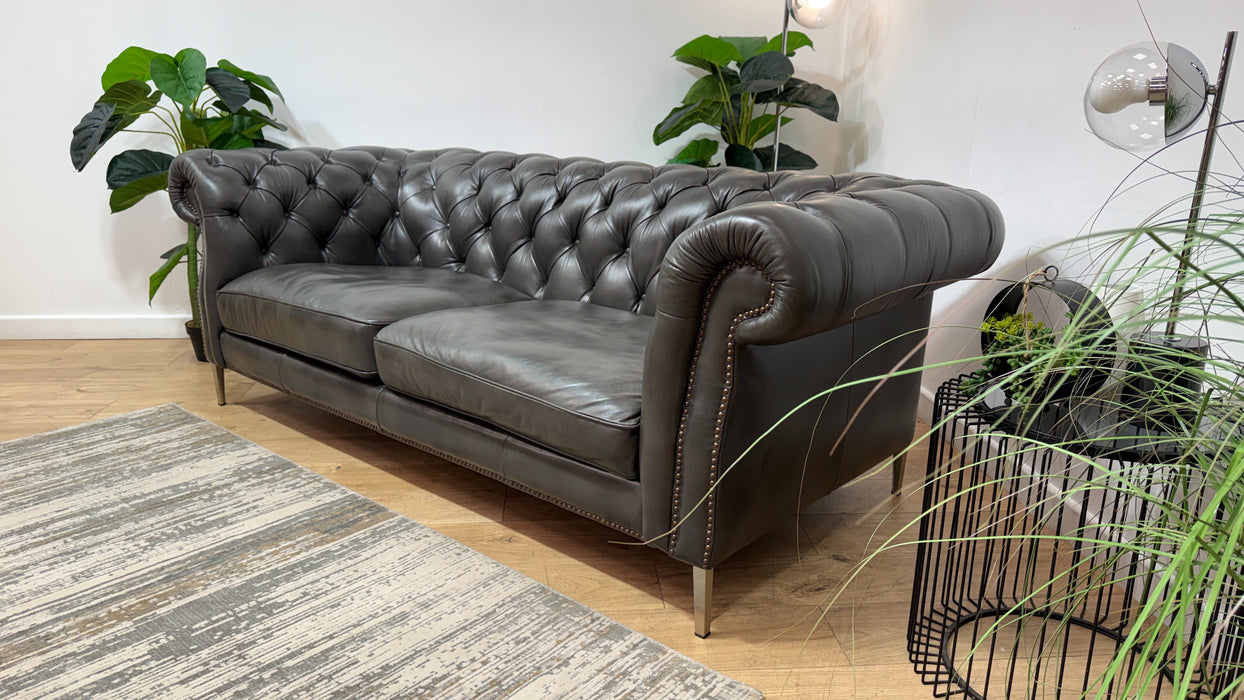 Sofology Darcy Leather 3 Seater with Studs in Trusty Supersoft Sheen Charcoal