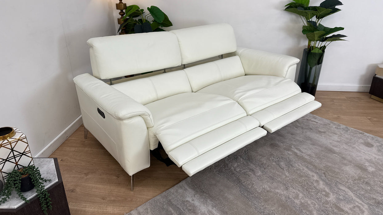 Sofology Illinois Leather 3 Seater Power Recliner/Headrest in Trusty Soft Sheen White