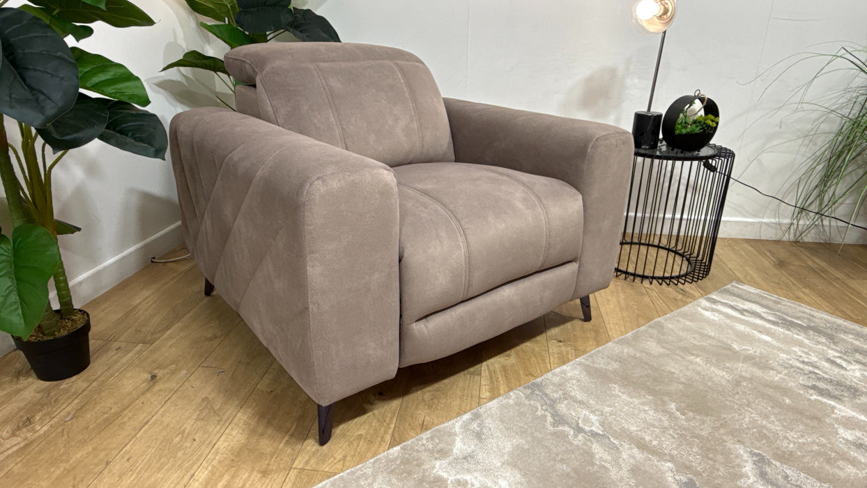 Sofology Allure Fabric Chair Power Recliner/Headrest Heated Seat Speakers in Lifestyle Flecked Nutmeg