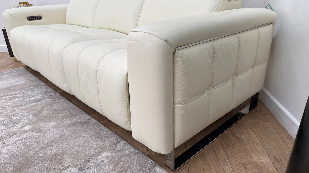 Sofology Marvella Leather 3 Seater Power Recliner/Headrest in Trusty Sheen White