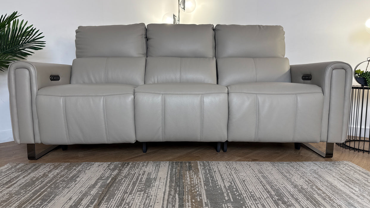 Sofology The Ravello Leather 3 Seater Power Recliner/Headrest in Trusty Embossed Light Grey