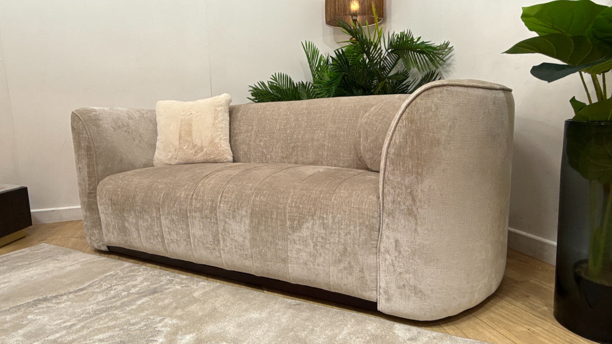 Sofology Fitzrovia Fabric 2 Seater in Luxury Chenille Linen Mix With Dark Wood Trim