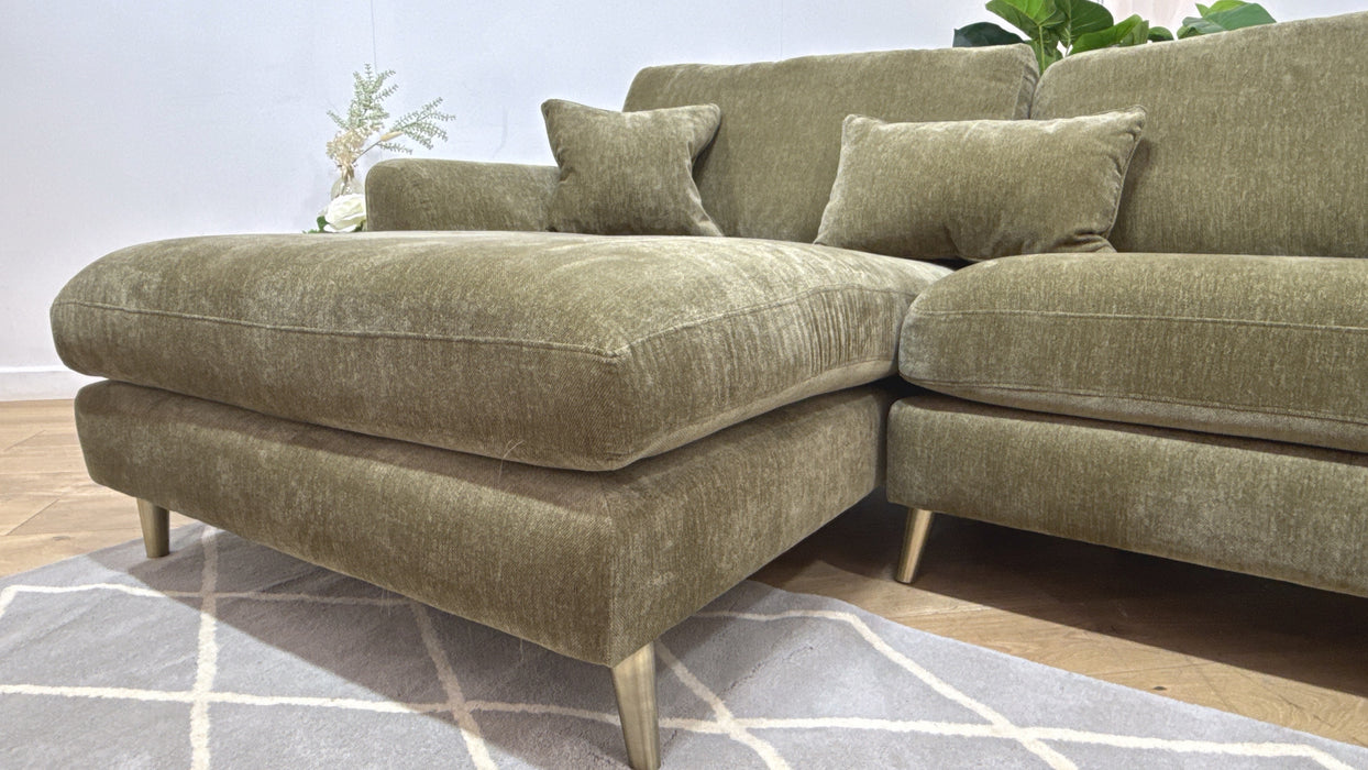 Sofology Hackney Fabric Chaise 4 Seater Sprung Seats in Lifestyle Plush Chenille Olive